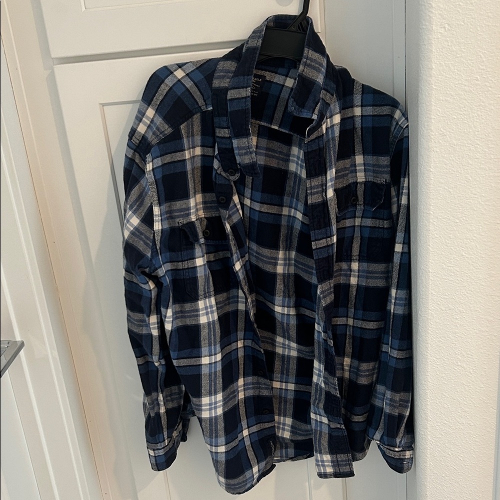 American Eagle Outfitters Navy and White Checkered Shirt